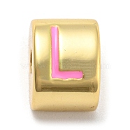 Brass Enamel Beads, Real 18K Gold Plated, Long-Lasting Plated, Lead Free & Cadmium Free, Half Round, Letter L, 11x8x8mm, Hole: 2.7mm(KK-Z027-01G-01)