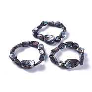 Natural Abalone Shell/Paua ShellStretch Bracelets, Nuggets, 1-5/8 inch~2-1/8 inch(4.2~5.4cm)(BJEW-F378-01)