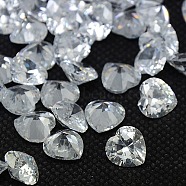 Cubic Zirconia Pointed Back Cabochons, Grade A, Faceted, Heart, Clear, 5x5x3mm(ZIRC-M005-5mm-007)