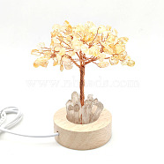 Natural Citrine Chips Tree Night Light Lamp Decorations, Wooden Base with Copper Wire Feng Shui Energy Stone Gift for Home Desktop Decoration, Lamp with USB Cable, 120mm(PW-WG63079-07)