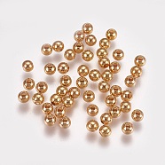 Brass Beads, Nickel Free, Real 18K Gold Plated, Round, 4mm, Hole: 1mm(X-KK-Q669-62G)