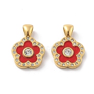Acrylic Pendants, with Ion Plating(IP) 304 Stainless Steel Rhinestone Findings, Real 14K Gold Plated, Flower, 17.5x12.5x3mm, Hole: 4x3mm(STAS-P343-06A-G)