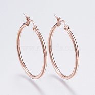 304 Stainless Steel Hoop Earrings, Hypoallergenic Earrings, Ring Shape, Rose Gold, 12 Gauge, 34~36x2mm, Pin: 0.7~1.3x0.68mm(EJEW-F105-08RG)