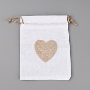 Jute Blank DIY Craft Drawstring Bag, Rectangle with Heart Pattern, for Valentine Birthday Wedding Party Candy Wrapping, White, 18x13x0.3cm(CW-TAC0001-09B)
