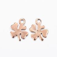 Ion Plating(IP) 304 Stainless Steel Charms, Clover, Rose Gold, 11x8x1mm, Hole: 1mm(STAS-H370-01RG)