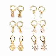 Brass Huggie Hoop Earrings, with Brass charms or 304 Stainless Steel Pendants, Mixed Shapes, Golden, 24~28mm, Pin: 0.8mm(EJEW-JE04208)
