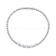 Micro Pave Cubic Zirconia Bib Necklaces, Rack Plating Heart Brass Necklaces for Women, Long-Lasting Plated, Cadmium Free & Lead Free, Platinum, 14.21 inch(36.1cm)(NJEW-F301-01P)