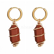 Copper Wire Wrapped Natural Red Jasper Dangle Earrings for Women, 304 Stainless Steel Huggie Hoop Earrings, 39mm, Pin: 1mm(EJEW-JE04628-04)
