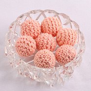 Handmade Woolen Macrame Wooden Pom Pom Ball Beads, for Baby Teether Jewelry Beads DIY Necklace Bracelet, Light Coral, 20mm(MAKN-PW0001-048L)