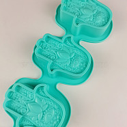 Hamsa Hand Soap Silicone Molds, for Handmade Soap Making, 4 Cavities, Turquoise, 337x107x30mm(SIMO-PW0001-436A)