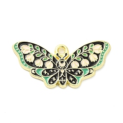 Alloy Enamel Pendants, Golden, Butterfly with Flower Charm, Medium Aquamarine, 15x30x1.5mm, Hole: 1.6mm(X-ENAM-R146-01C)