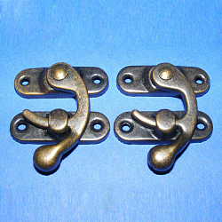 Iron Wooden Box Lock Catch Clasps, Jewelry Box Latch Hasp Lock Clasps, Antique Bronze, 32~33x27.5x8mm, Hole: 2~2.5mm, 2pcs/set(IFIN-R203-93AB)