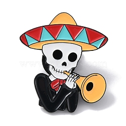 Musical Skull Enamel Pin, Halloween Alloy Brooch for Backpack Clothes, Gold, 27x30x2mm(JEWB-P035-A01)