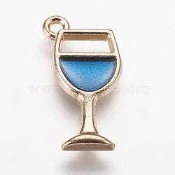 Alloy Enamel Pendants, Wine Glass, Light Gold, Blue, 20x8x2mm, Hole: 1mm(ENAM-G124-06A)