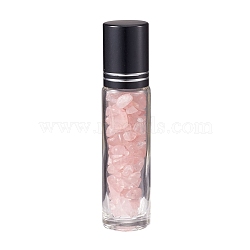 Glass Roller Ball Bottles, Essential Oil Refillable Bottle, with Rose Quartz Chip Beads, for Personal Care, 85x20mm, Beads: 3x11~3x7mm, Capacity: 10ml(AJEW-P073-A06)