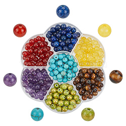 280Pcs 7 Colors Natural Mixed Gemstone Beads, Round, Mixed Color, 6mm, Hole: 0.8~1mm, 40pcs/color(G-SC0001-57)