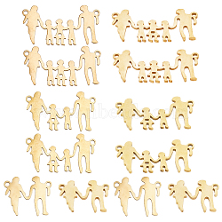 Elite 12Pcs 3 Styles Family Theme 304 Stainless Steel Pendants, Laser Cut, Human Charm with Hollow Heart, Golden, 14.5~15x17.5~28.5x1mm, Hole: 1.4mm, 4pcs/style(STAS-PH0004-53)