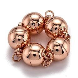 Rack Plating Brass Magnetic Clasps with Loops, N45 Grade Strong Magnet, with Soldered Jump Rings, Long-Lasting Plated, Round, Real Rose Gold Plated, 15.5x10mm, Hole: 3.5mm, Ring: 5x0.5mm(KK-F801-03B-RG)