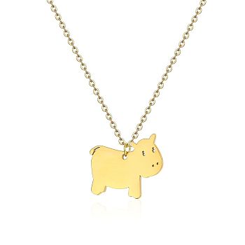 Cute Cartoon Animal Stainless Steel Pendant Necklaces, with Cable Chains for Unisex, Hippo