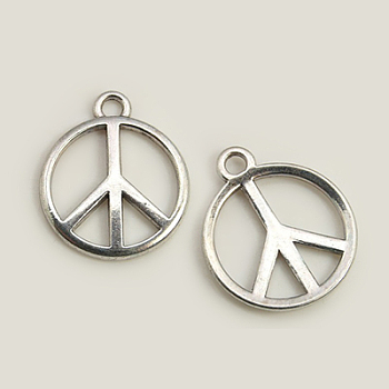 Tibetan Style Alloy Pendants, Peace Sign, Antique Silver, Lead Free and Cadmium Free, 24x2mm, Hole: 2mm
