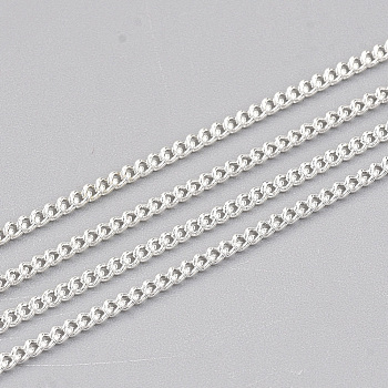 Iron Curb Chains, with Spool, Soldered, Silver Color Plated, 1.6x1.2x0.3mm, about 100yard/roll