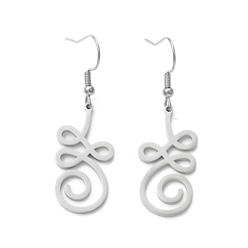 304 Stainless Steel Knot Dangle Earrings for Women, Stainless Steel Color, 46.5mm, Pin: 1.2mm