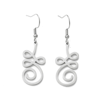 Non-Tarnish 304 Stainless Steel Knot Dangle Earrings for Women, Stainless Steel Color, 46.5mm, Pin: 1.2mm