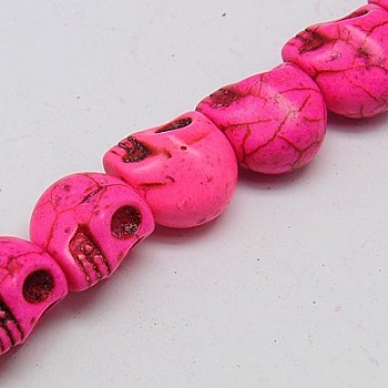 Synthetic Turquoise Beads Strands, Dyed, Skull, Deep Pink, 12x10x11mm, Hole: 1mm, about 506pcs/1000g