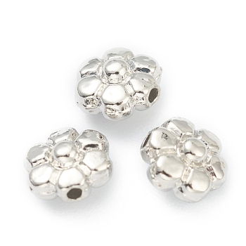 Alloy Beads, Cadmium Free & Lead Free, Flower, Real Platinum Plated, 6.5x6.5x4mm, Hole: 1mm