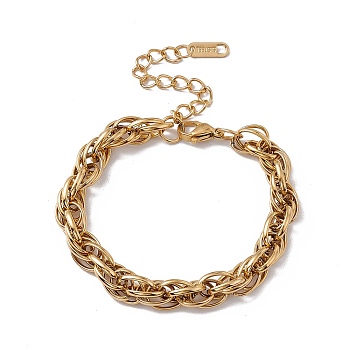 304 Stainless Steel Rope Chain Bracelet for Men Women, Golden, 6-1/2 inch(16.5cm)