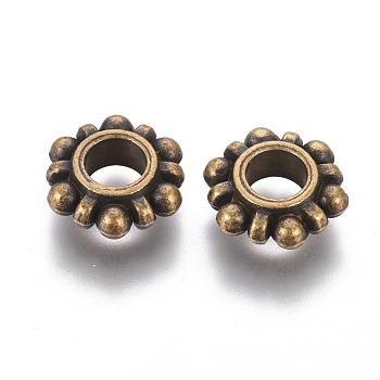 Tibetan Style Spacer Beads, Cadmium Free & Nickel Free & Lead Free , Flat Round, Antique Bronze, Size: about 11mm in diameter, 3.9mm thick, Hole: 4.5mm
