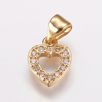 Brass Micro Pave Cubic Zirconia Charms, Heart, Golden, 10.5x8x2mm, Hole: 3.5x4mm