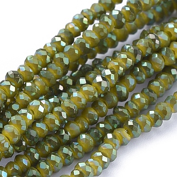 Electroplate Glass Beads Strands, Full Rainbow Plated, Faceted, Rondelle, Yellow Green, 2.5x1mm, Hole: 0.5mm, about 185~190pcs/strand, 13 inch(33cm)