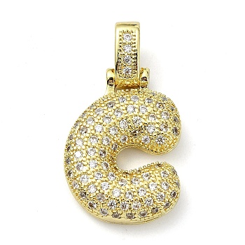 Brass Micro Pave Clear Cubic Zirconia Pendants, Real 18K Gold Plated, Letter C, 29mm, Hole: 4.8x3.5mm, Pendant: 23x16x5mm