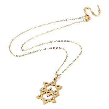 201 Stainless Steel David Star Pendant Necklace with Cable Chains, Golden, 17.52 inch(44.5cm)