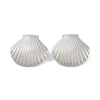 304 Stainless Steel Stud Earrings for Women, Shell Shape, Stainless Steel Color, 29x32.5mm