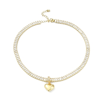 Brass Heart Charm Bracelets, Cubic Zirconia Tennis Bracelets for Women, Real 18K Gold Plated, 13-1/2 inch(34.2cm)