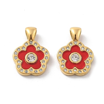 Acrylic Pendants, with Ion Plating(IP) 304 Stainless Steel Rhinestone Findings, Real 14K Gold Plated, Flower, 17.5x12.5x3mm, Hole: 4x3mm
