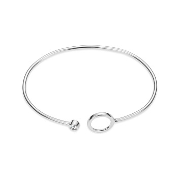 SHEGRACE Simple Design Rhodium Plated 925 Sterling Silver Cuff Bangle, Circle with Grade AAA Cubic Zirconia, Platinum, 7-1/2 inch(19cm)