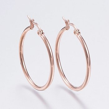 304 Stainless Steel Hoop Earrings, Hypoallergenic Earrings, Ring Shape, Rose Gold, 12 Gauge, 34~36x2mm, Pin: 0.7~1.3x0.68mm