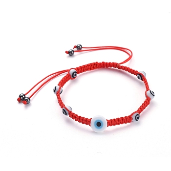 Adjustable Nylon Thread Braided Bead Bracelets, with Handmade Evil Eye Lampwork Beads and Non-Magnetic Synthetic Hematite Beads, Creamy White, Inner Diameter: 2-3/8 inch~3-7/8 inch(6~10cm)