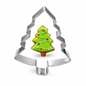 304 Stainless Steel Christmas Cookie Cutters, Cookies Moulds, DIY Biscuit Baking Tool, Christmas Tree, Stainless Steel Color, 74x57mm