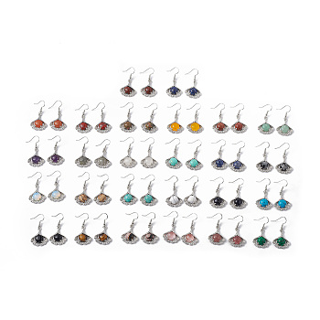 Gemstone Ginkgo Leaf Dangle Earrings with Crystal Rhinestone, Platinum Brass Jewelry for Women, 40mm, Pin: 0.6mm