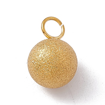 304 Stainless Steel Pendants, Textured, Round Charm, Golden, 12x8mm, Hole: 2.5mm