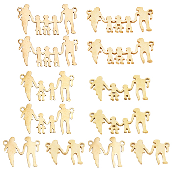 Elite 12Pcs 3 Styles Family Theme 304 Stainless Steel Pendants, Laser Cut, Human Charm with Hollow Heart, Golden, 14.5~15x17.5~28.5x1mm, Hole: 1.4mm, 4pcs/style