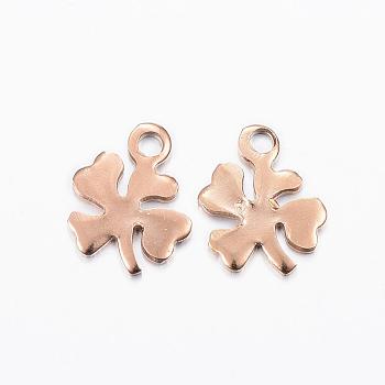 Ion Plating(IP) 304 Stainless Steel Charms, Clover, Rose Gold, 11x8x1mm, Hole: 1mm