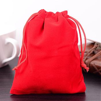 Rectangle Velvet Pouches, Gift Bags, Red, 15x12cm