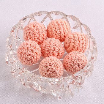 Handmade Woolen Macrame Wooden Pom Pom Ball Beads, for Baby Teether Jewelry Beads DIY Necklace Bracelet, Light Coral, 20mm