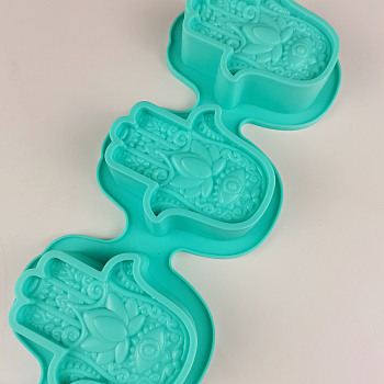 Hamsa Hand Soap Silicone Molds, for Handmade Soap Making, 4 Cavities, Turquoise, 337x107x30mm