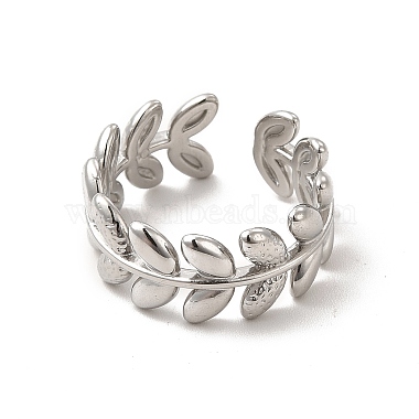 Non-Tarnish 304 Stainless Steel Leafy Branch Open Cuff Ring for Women(RJEW-P081-01P)-2